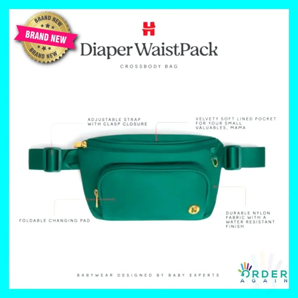 Unisex Diaper Waistpack Crossbody Bag Water-Resistant Nylon Hands-Free